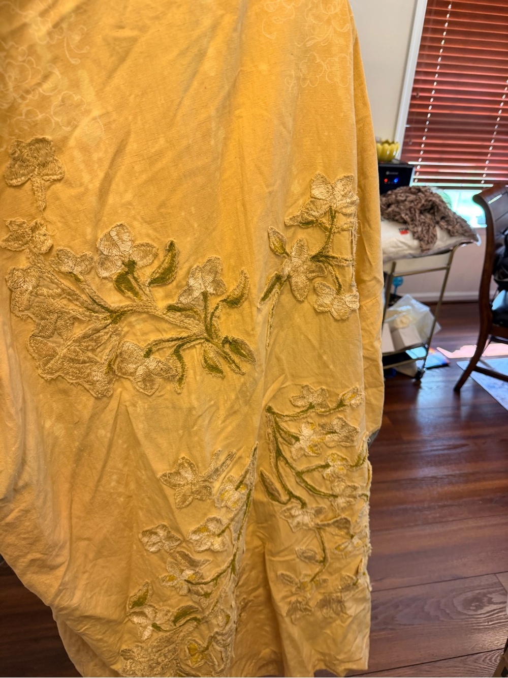 Embroidered Pale Yellow Open-Front duster with Blue Trim free people like - Picture 7 of 13